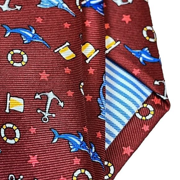 Jos A Bank Joseph 1905 Red Nautical Blue Marlin Mens 100% Silk Necktie Neck Tie - Picture 15 of 16